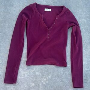 hollister co button fitted long sleeve knit v neck basic plum y2k 2000s top tee